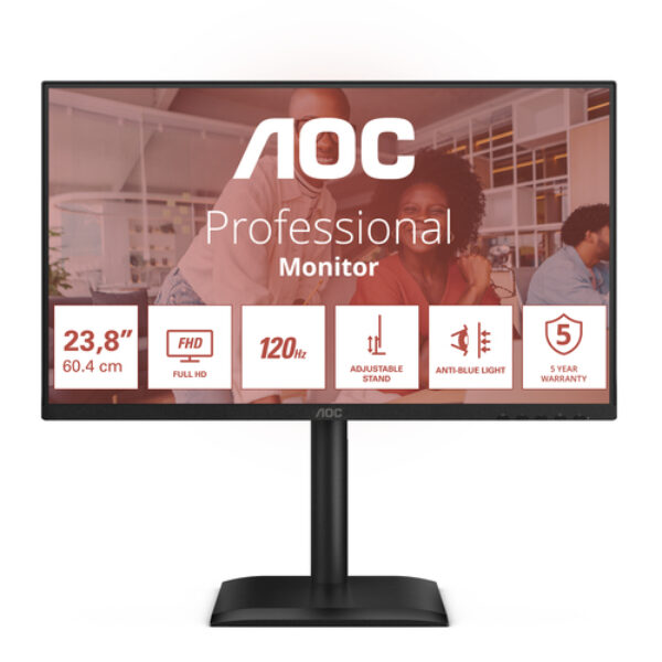 AOC E4 24E4CV monitor komputerowy 60,5 cm (23.8") 1920 x 1080 px Full HD LED Czarny