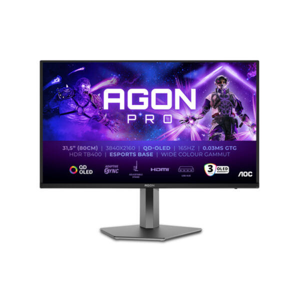 AOC AGON PRO AG326UD monitor komputerowy 80 cm (31.5") 3840 x 2160 px 4K Ultra HD QD-OLED Czarny
