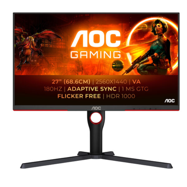 AOC G3 Q27G3XMN/BK monitor komputerowy 68,6 cm (27") 2560 x 1440 px 2K Ultra HD LED Czarny, Czerwony