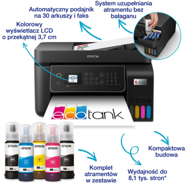 Epson EcoTank L5310 Atramentowa A4 5760 x 1440 DPI 33 stron/min Wi-Fi