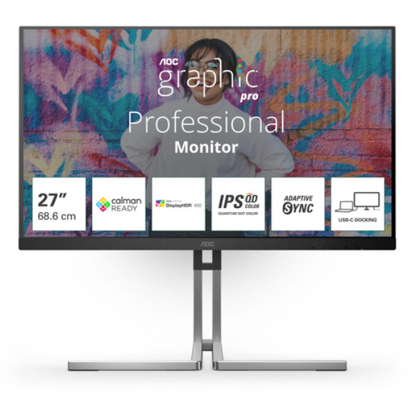 AOC Q27U3CV monitor komputerowy 68,6 cm (27") 2560 x 1440 px Quad HD LCD Czarny