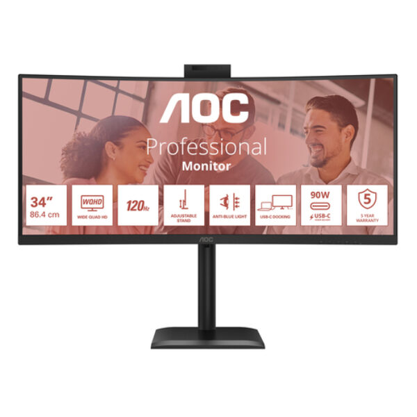 AOC E4 CU34E4CW monitor komputerowy 86,4 cm (34") 3440 x 1440 px UltraWide Quad HD LED Czarny