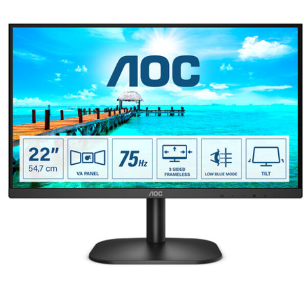 AOC B2 22B2H/EU monitor komputerowy 54,6 cm (21.5") 1920 x 1080 px Full HD LED Czarny