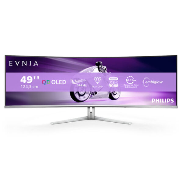 Philips Evnia 8000 49M2C8900L/00 monitor komputerowy 124,2 cm (48.9") 5120 x 1440 px Dual QHD QD-OLED Biały