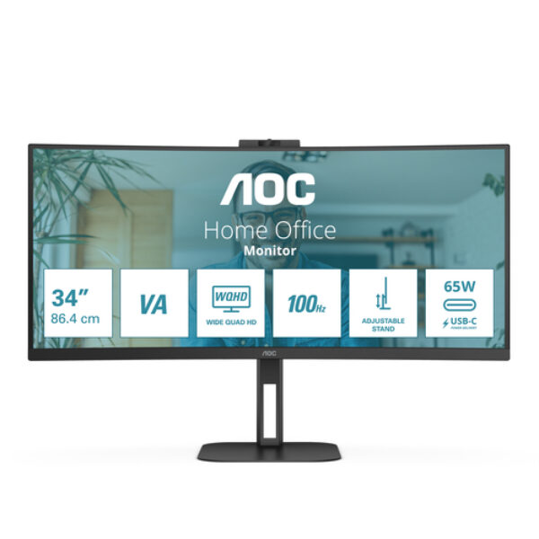 AOC V5 CU34V5CW monitor komputerowy 86,4 cm (34") 3440 x 1440 px Wide Quad HD LED Czarny