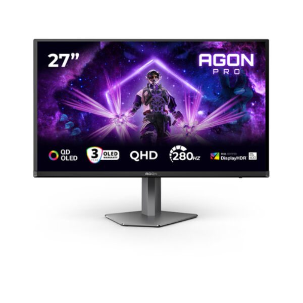 AOC AGON PRO AG276QZD2 monitor komputerowy 67,3 cm (26.5") 2560 x 1440 px Quad HD QD-OLED Czarny, Szary