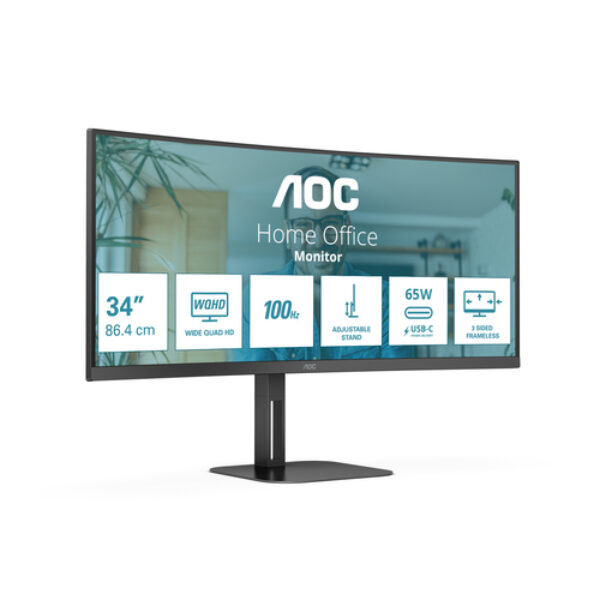 AOC V5 CU34V5C/BK monitor komputerowy 86,4 cm (34") 3440 x 1440 px Wide Quad HD LED Czarny