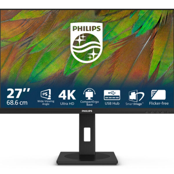Philips 3000 series 27B1N3800/00 monitor komputerowy 68,6 cm (27") 3840 x 2160 px 4K Ultra HD LCD Czarny