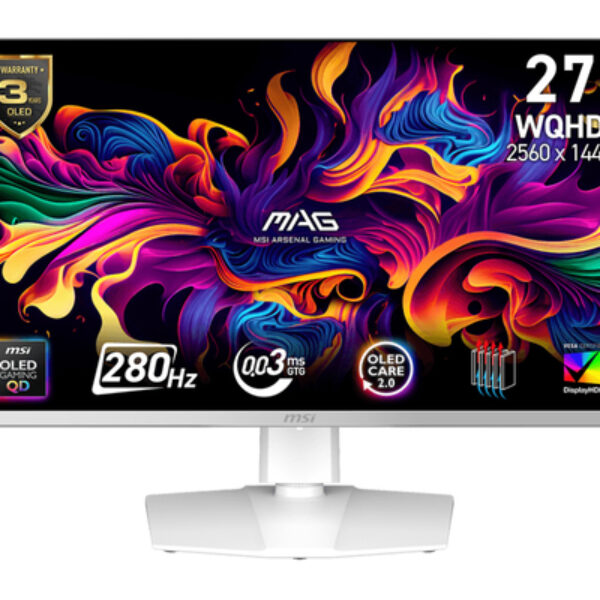 MSI MAG 272QPW QD-OLED X28 monitor komputerowy 67,3 cm (26.5") 2560 x 1440 px Wide Quad HD Biały