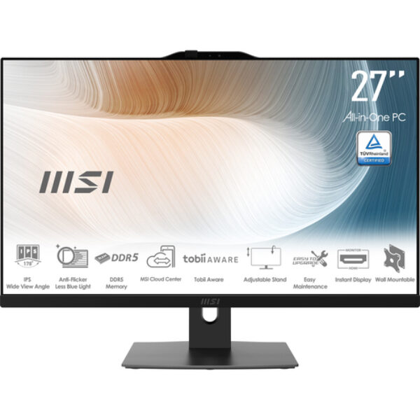 MSI Modern AM272P 1M-845EU komputer wielofunkcyjny All-in-One Intel Core 7 150U 68,6 cm (27") 1920 x 1080 px All-in-One PC 16 GB DDR5-SDRAM 1 TB SSD Windows 11 Pro Wi-Fi 6E (802.11ax) Czarny