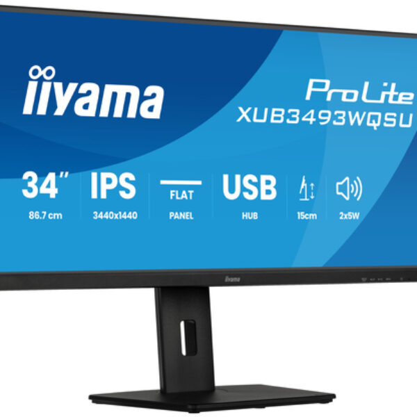 iiyama ProLite XUB3493WQSU-B6 monitor komputerowy 86,4 cm (34") 3440 x 1440 px UltraWide Quad HD LED Czarny