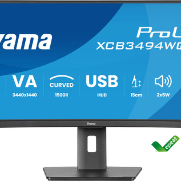 iiyama ProLite XCB3494WQSU-B1 monitor komputerowy 86,4 cm (34") 3440 x 1440 px UltraWide Quad HD LED Czarny