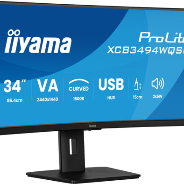 iiyama ProLite XCB3494WQSU-B1 monitor komputerowy 86,4 cm (34") 3440 x 1440 px UltraWide Quad HD LED Czarny