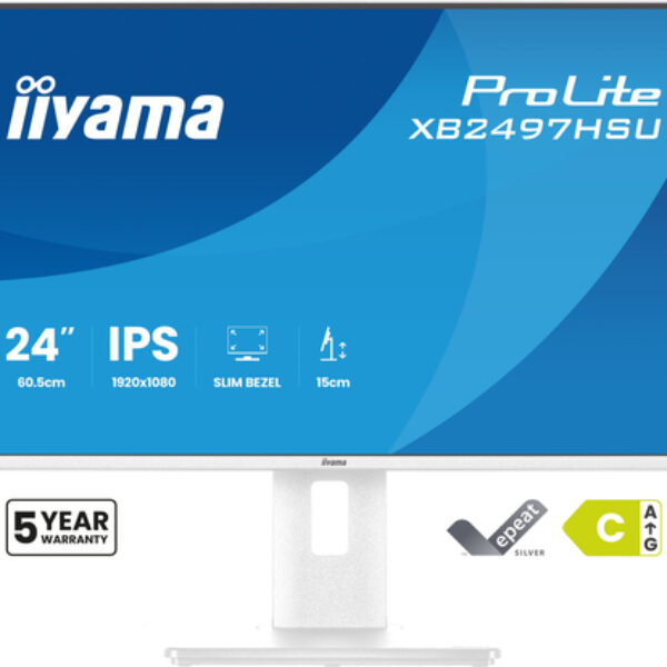 iiyama ProLite XB2497HSU-W1 monitor komputerowy 60,5 cm (23.8") 1920 x 1080 px Full HD LED Biały