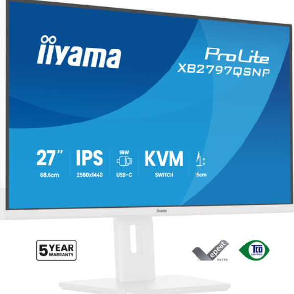 iiyama ProLite XB2797QSNP-W1 monitor komputerowy 68,6 cm (27") 2560 x 1440 px Quad HD LCD Biały
