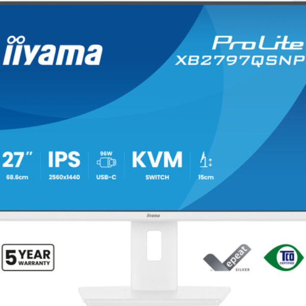 iiyama ProLite XB2797QSNP-W1 monitor komputerowy 68,6 cm (27") 2560 x 1440 px Quad HD LCD Biały