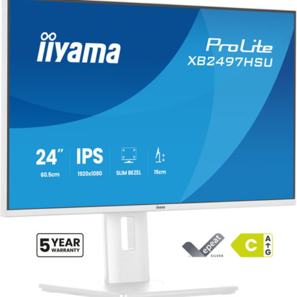 iiyama ProLite XB2497HSU-W1 monitor komputerowy 60,5 cm (23.8") 1920 x 1080 px Full HD LED Biały